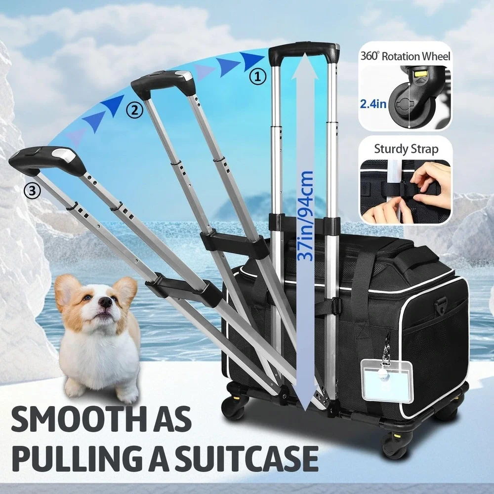 Petskd Rolling Pet Carrier – Expandable,‎ Airline Approved, Soft-Sided